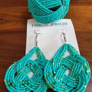 Turquoise beaded earrings and bracelet set